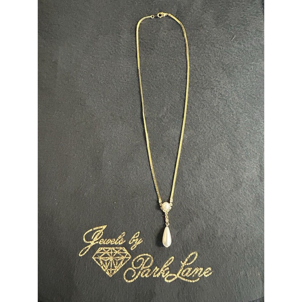 Park Lane Gold Tone Herringbone Faux Pearl Rhinestone 18" Necklace J322 - Picture 5 of 10